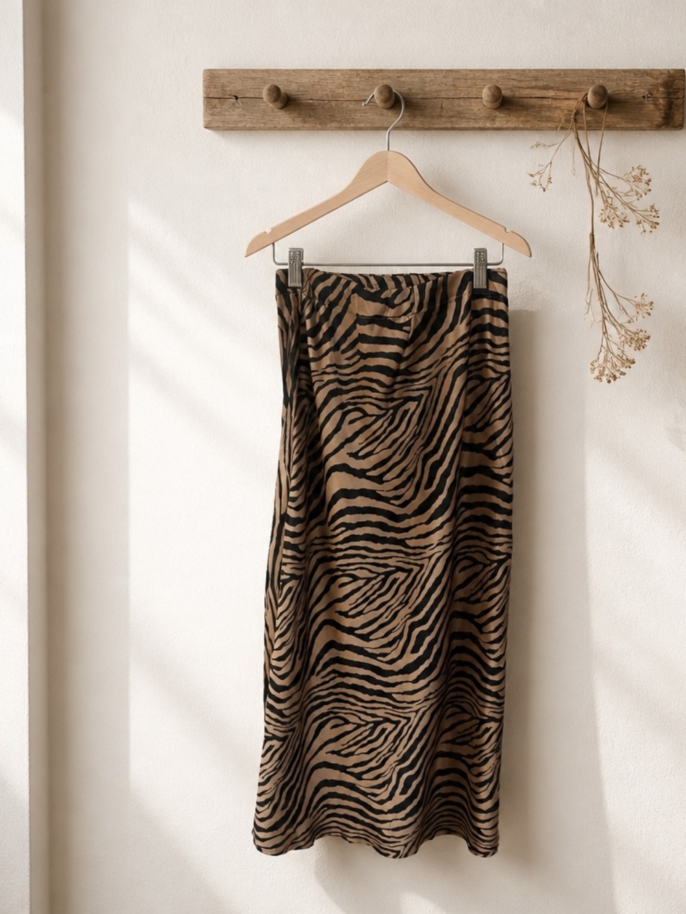 Wishful  animal print satin skirt with side zipper midi length
